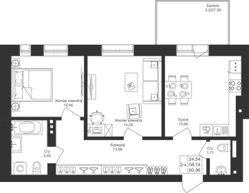 61,2 м², 2-комнатная квартира 8 267 400 ₽ - изображение 32