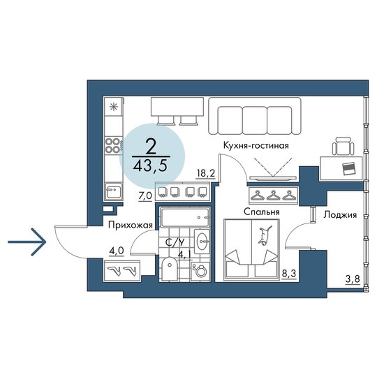 43,5 м², 2-комнатная квартира 7 308 000 ₽ - изображение 9