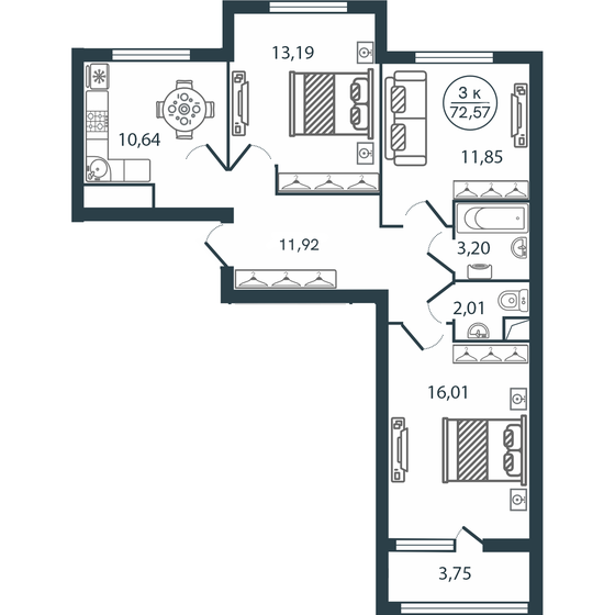 72,6 м², 3-комнатная квартира 7 885 819 ₽ - изображение 26