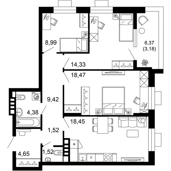83,4 м², 3-комнатная квартира 14 966 710 ₽ - изображение 1