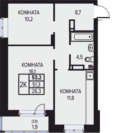 53,2 м², 2-комнатная квартира 6 860 000 ₽ - изображение 32