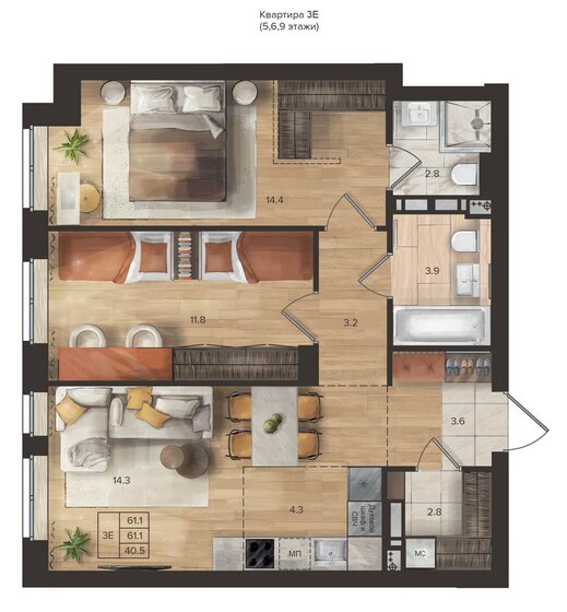 50,8 м², 2-комнатная квартира 7 400 000 ₽ - изображение 83