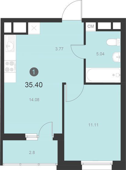 35,3 м², 1-комнатная квартира 7 257 000 ₽ - изображение 1