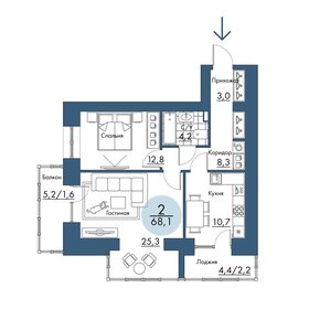 Квартира 68,1 м², 2-комнатная - изображение 1