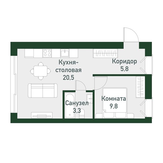 38,9 м², 1-комнатная квартира 4 706 900 ₽ - изображение 1