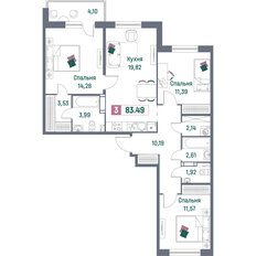 Квартира 83,5 м², 3-комнатная - изображение 3