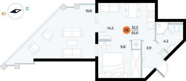Квартира 52 м², 1-комнатные - изображение 1