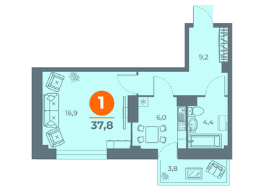 31 м², 1-комнатная квартира 5 450 000 ₽ - изображение 46