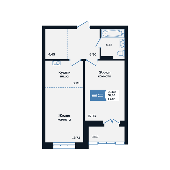53,6 м², 2-комнатная квартира 6 650 000 ₽ - изображение 1