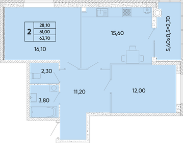 Квартира 63,7 м², 2-комнатная - изображение 1