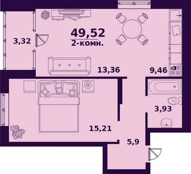 49,5 м², 2-комнатная квартира 4 357 760 ₽ - изображение 1