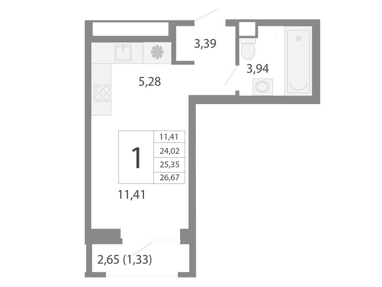 25,4 м², квартира-студия 4 952 974 ₽ - изображение 1