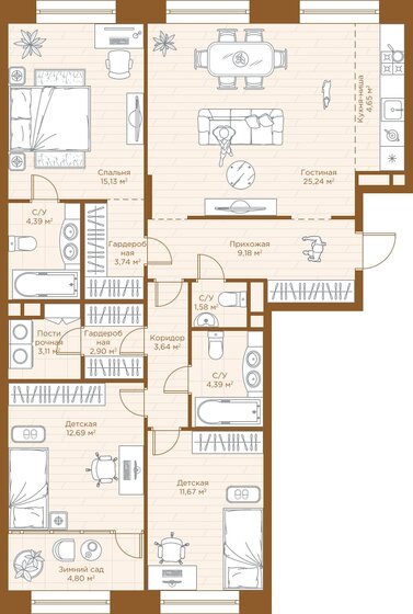 107,1 м², 3-комнатная квартира 44 642 164 ₽ - изображение 46