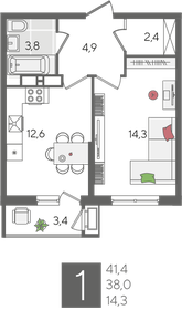 41,4 м², 1-комнатная квартира 7 456 141 ₽ - изображение 20