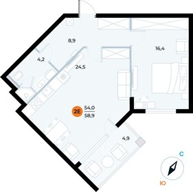 Квартира 58,9 м², 1-комнатные - изображение 1