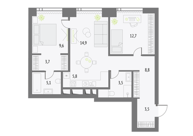 Квартира 67,7 м², 2-комнатная - изображение 1