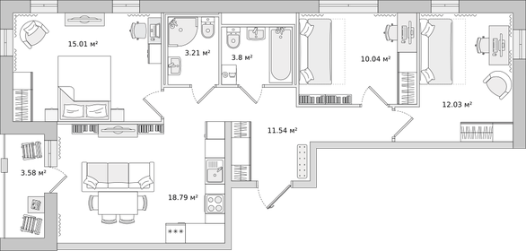 Квартира 73,5 м², 3-комнатная - изображение 1