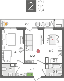60,1 м², 2-комнатная квартира 10 824 010 ₽ - изображение 20