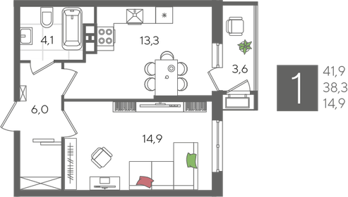 41,6 м², 1-комнатная квартира 10 196 160 ₽ - изображение 30