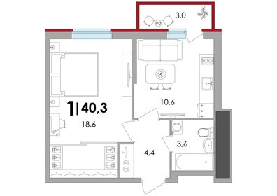 40,3 м², 1-комнатная квартира 4 529 250 ₽ - изображение 1