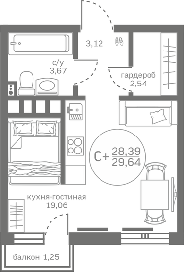 28,4 м², квартира-студия 4 140 000 ₽ - изображение 1