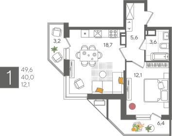 49,6 м², 1-комнатная квартира 9 180 960 ₽ - изображение 14