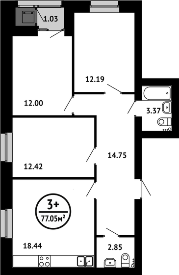 77,1 м², 3-комнатная квартира 8 783 700 ₽ - изображение 1