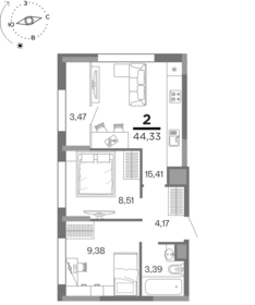 Квартира 44,3 м², 2-комнатная - изображение 1