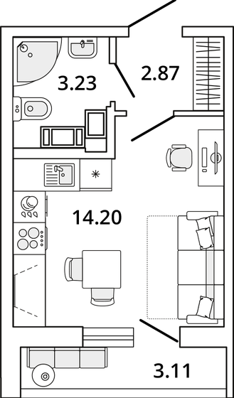 21,9 м², квартира-студия 7 110 035 ₽ - изображение 1