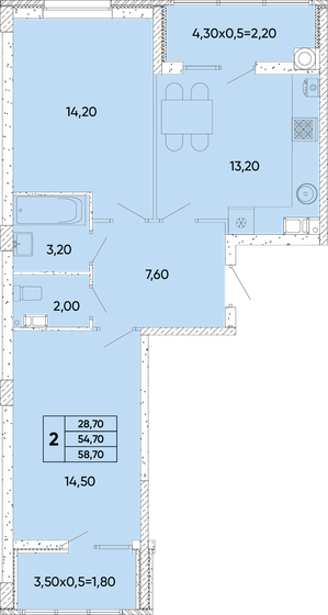 58,7 м², 2-комнатная квартира 6 926 600 ₽ - изображение 1