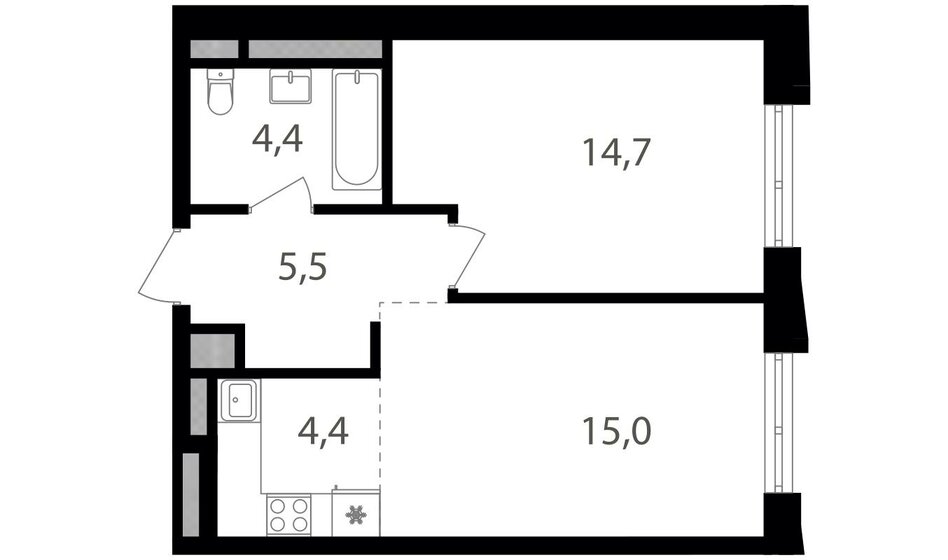 44 м², 2-комнатная квартира 14 559 600 ₽ - изображение 1
