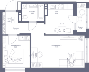 48 м², 2-комнатная квартира 10 180 240 ₽ - изображение 91