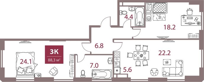 88,3 м², 3-комнатная квартира 54 233 860 ₽ - изображение 55
