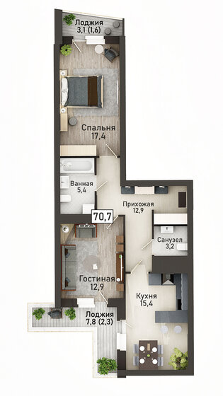 70,7 м², 3-комнатная квартира 9 898 000 ₽ - изображение 1