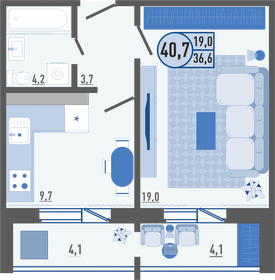 40,9 м², 1-комнатная квартира 4 036 830 ₽ - изображение 61