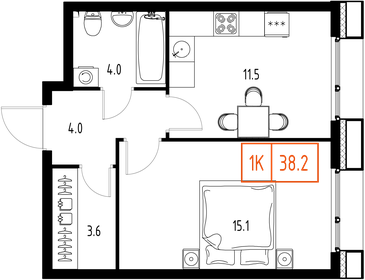 38,2 м², 1-комнатная квартира 11 694 080 ₽ - изображение 29