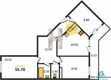 Квартира 56 м², 3-комнатная - изображение 5