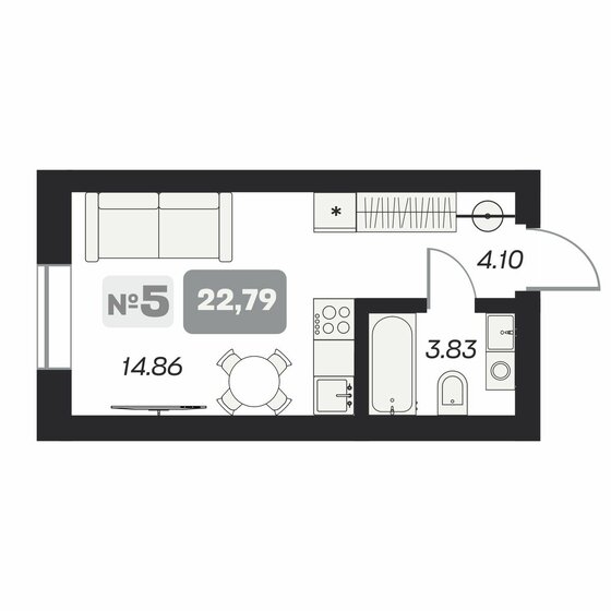 22,8 м², апартаменты-студия 5 390 000 ₽ - изображение 1