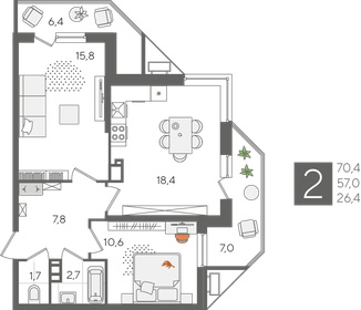 Квартира 70,4 м², 2-комнатная - изображение 2