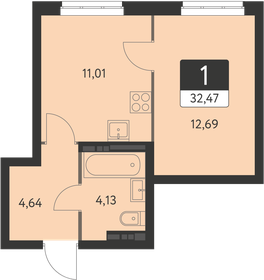 Квартира 32,5 м², 1-комнатная - изображение 1