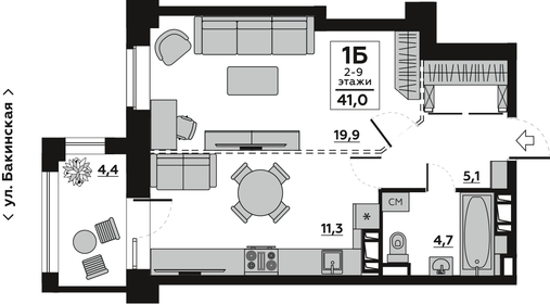 38,4 м², 1-комнатная квартира 5 500 000 ₽ - изображение 43