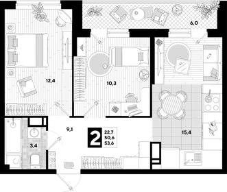 61 м², 2-комнатная квартира 7 760 000 ₽ - изображение 7