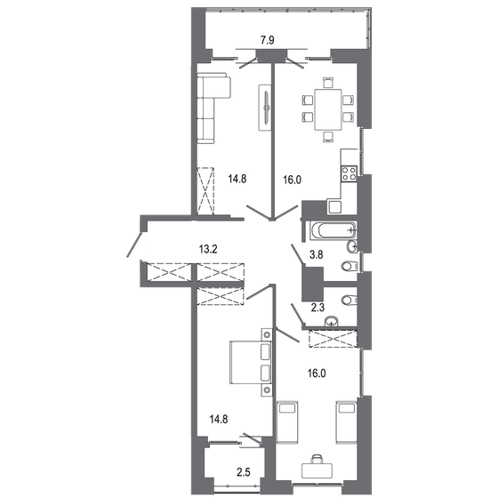 91,4 м², 3-комнатная квартира 10 236 800 ₽ - изображение 1
