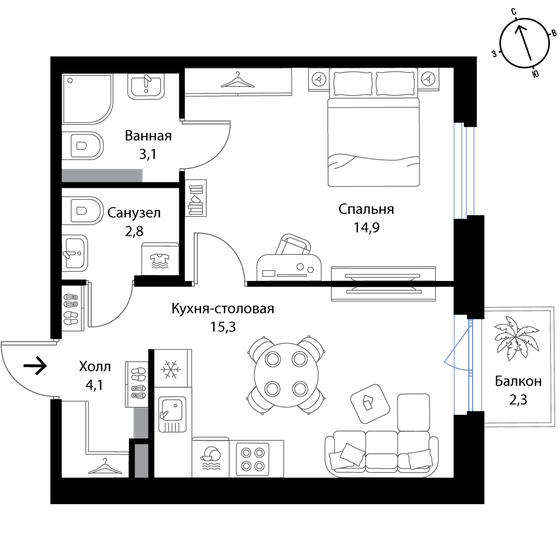40,9 м², 2-комнатная квартира 6 953 000 ₽ - изображение 1