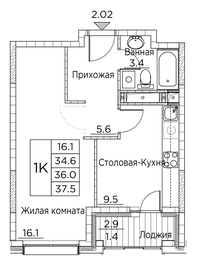 Квартира 37,5 м², 1-комнатная - изображение 1