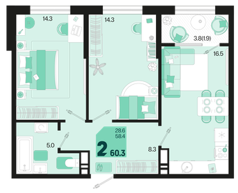 60,3 м², 2-комнатная квартира 7 718 400 ₽ - изображение 18