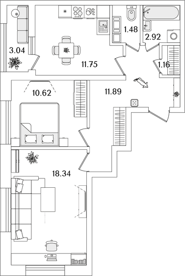 59,7 м², 2-комнатная квартира 17 945 780 ₽ - изображение 1