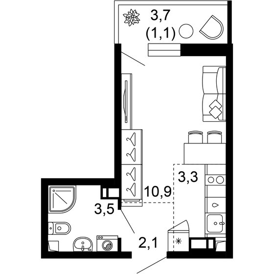 20,9 м², 1-комнатная квартира 10 355 950 ₽ - изображение 1