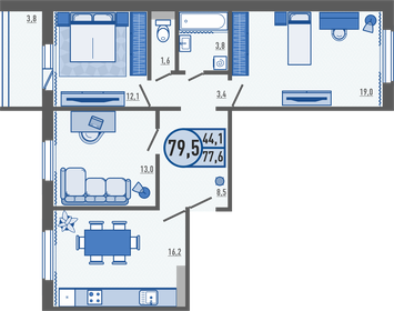 80,1 м², 3-комнатная квартира 7 641 540 ₽ - изображение 27