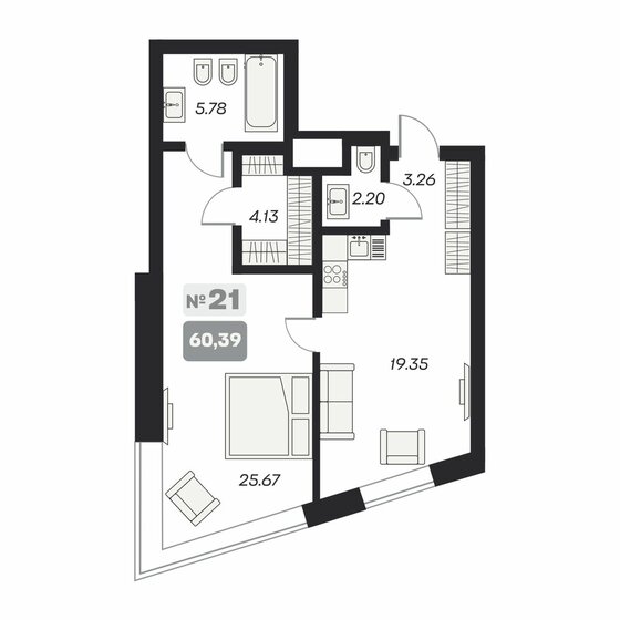 60,4 м², 2-комнатные апартаменты 10 140 000 ₽ - изображение 1